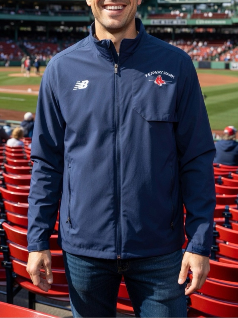 NB Red Sox Fenway Park Navy Windbreaker Jacket L MLB